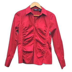 ALLISON MORGAN Red Long Sleeved Collared Button Up Shirt size S Ruching